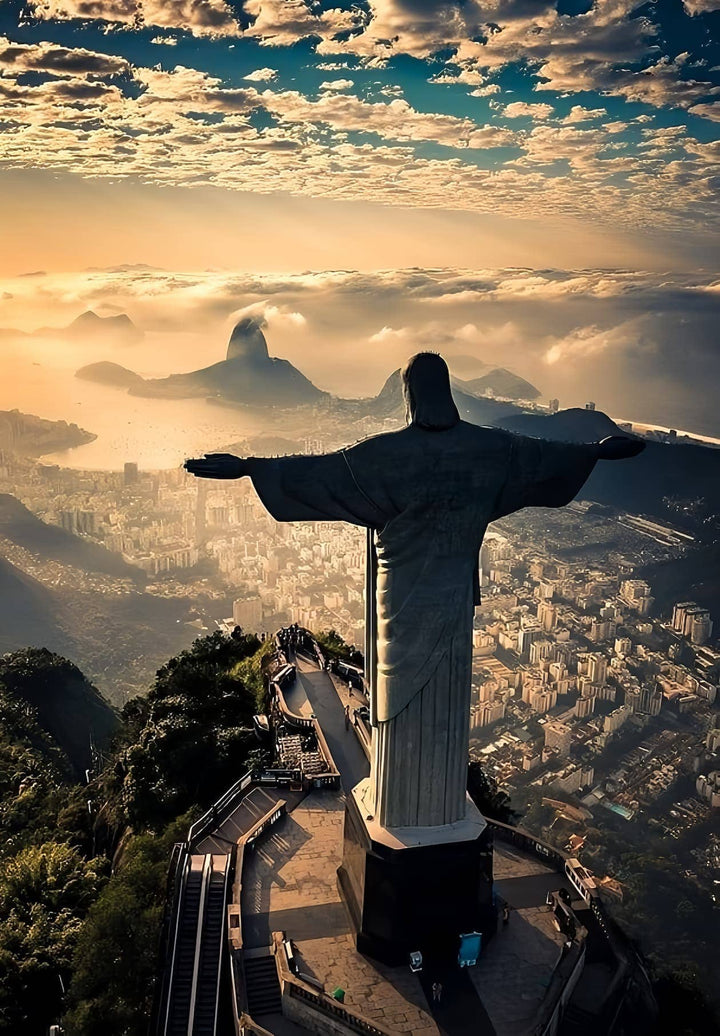 In Rio de Janeiro, Christ the Redeemer, a colossal guardian, oversees the city, offering solace and spiritual embrace.