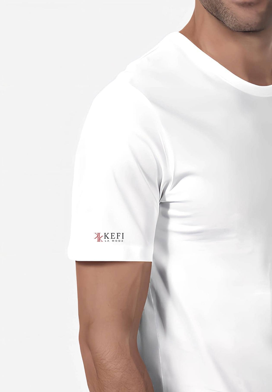 The man's side-view in a white tee unveils an emotional portrait, threads weaving tales of shared comfort and resilience.