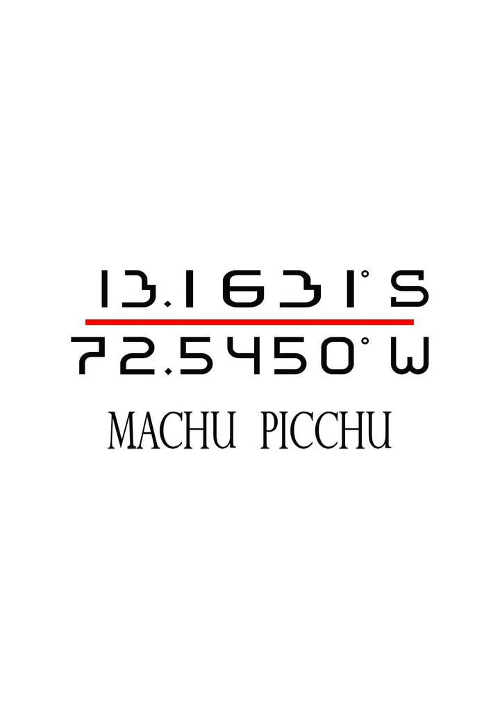 The photograph is showcasing the precise geographical coordinates of Machu Picchu.