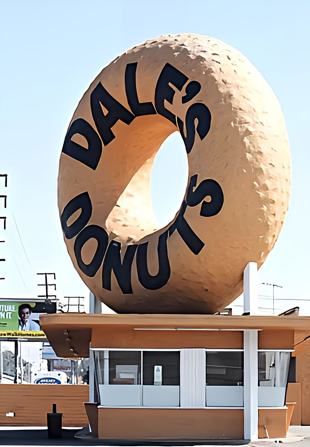 At Dale's Donut Shop, the giant donut perched atop becomes a nostalgic delight and creates an emotional connection with every passerby.