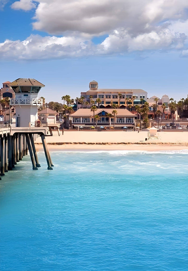 A segment of the Huntington Beach Pier that protrudes into the aquatic environment.