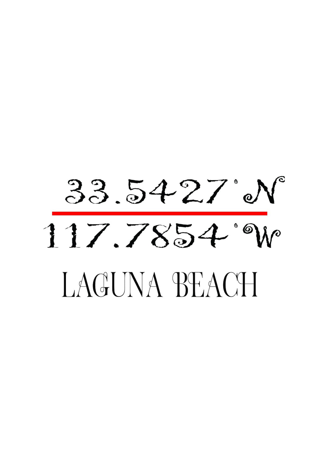 The geographical coordinates denoting the location of Laguna Beach. 