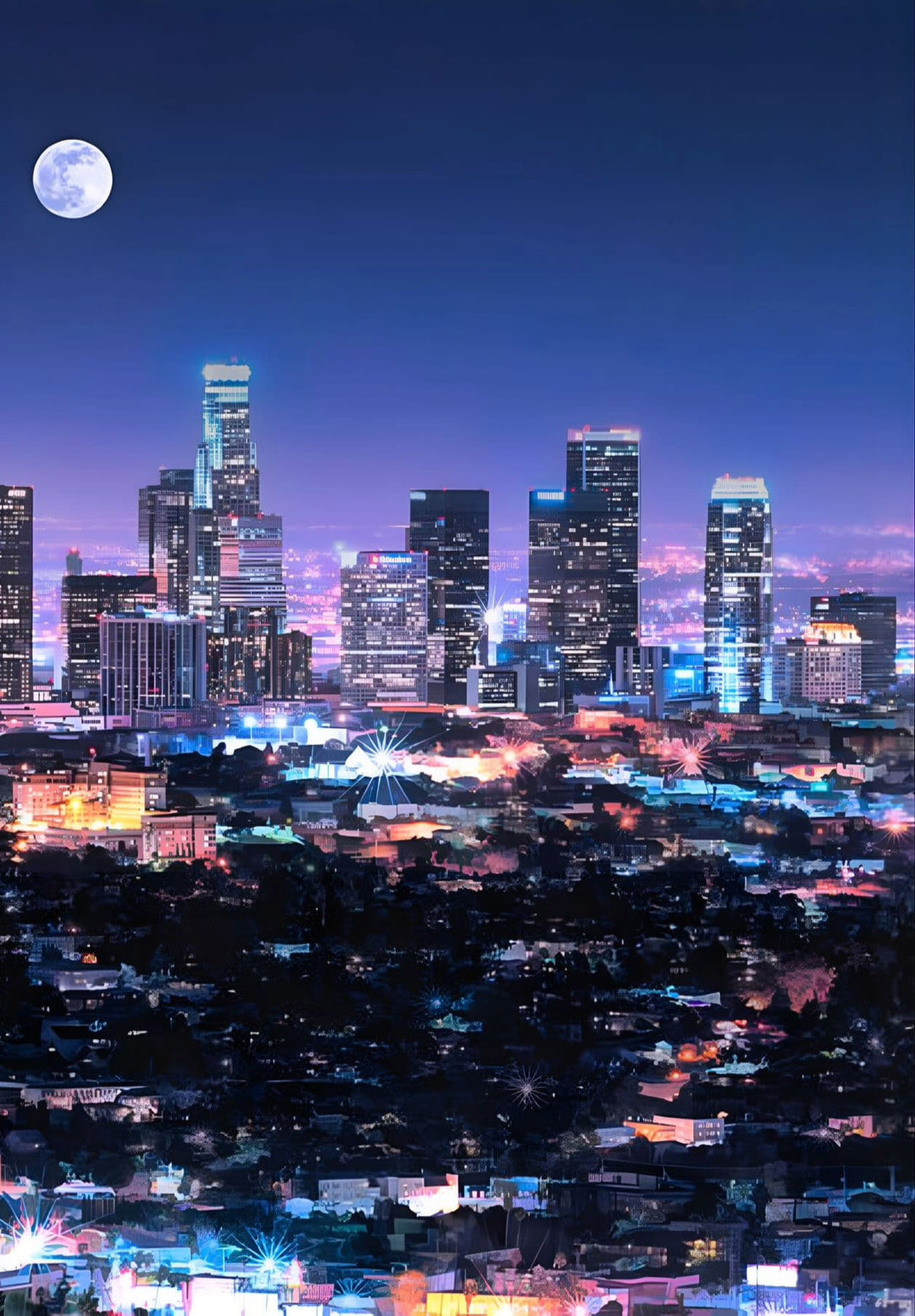 Entertainment is in Los Angeles Skyline at Night, the second most populated city in the US.