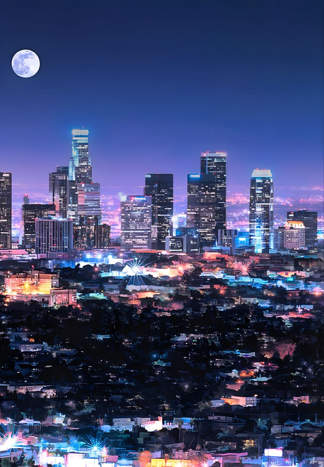 Los Angeles Skyline at Night is the second most populous city in the United States, and home to the entertainment industry.