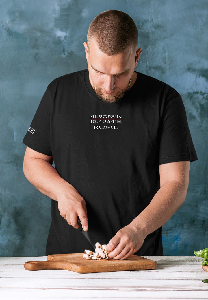 In the simple act of cooking, he creates moments to cherish, his black tee woven with memories of love.