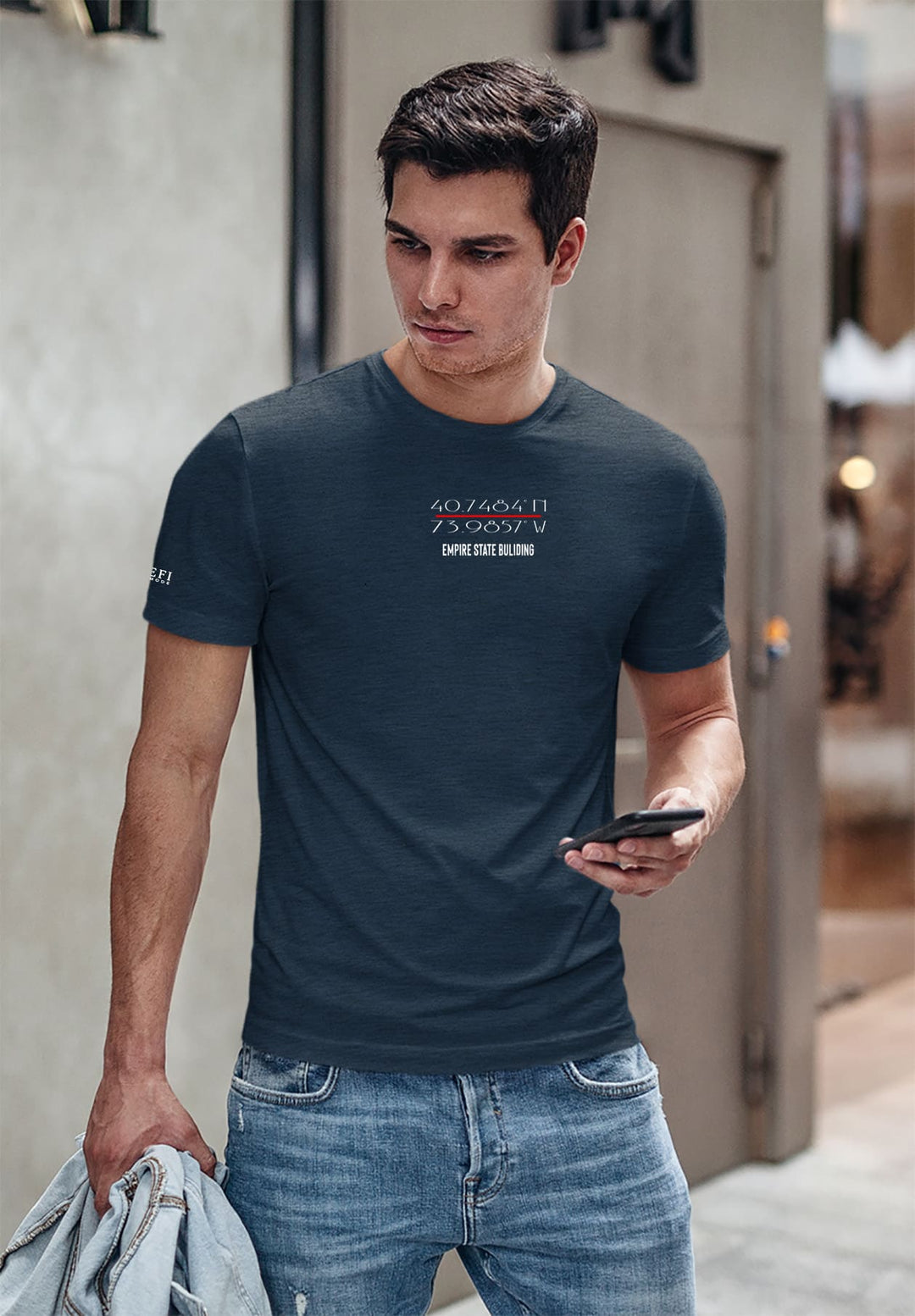 In the blue embrace of his tee, a moment frozen in the emotional hues of connection and reflection.
