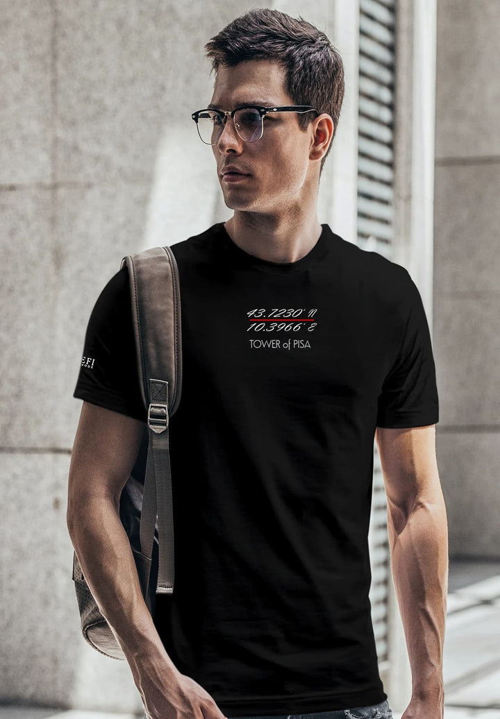 In his black tee and backpack, he embraces adventures, creating memories that will last a lifetime.