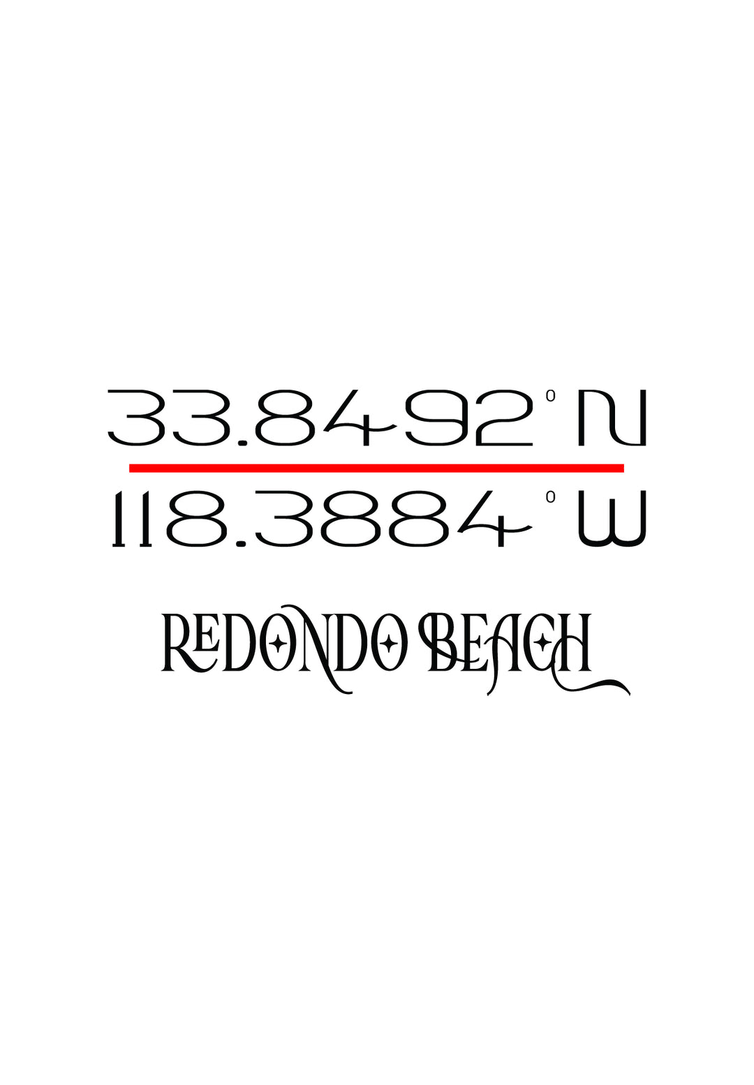 In a perfect blend of simplicity and sophistication, the photo elegantly displays the GPS coordinates of Redondo Beach, California.