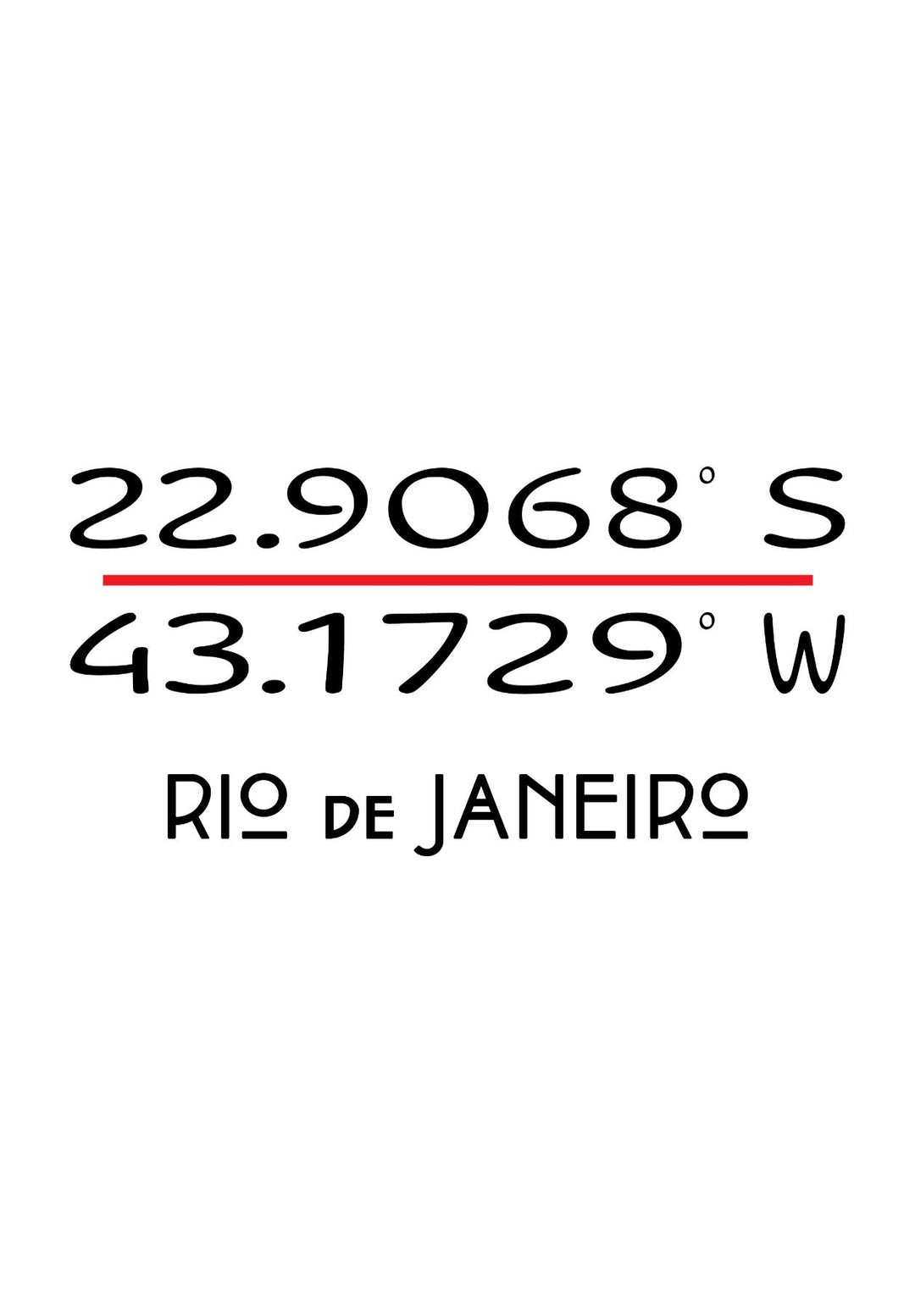 The coordinates for latitude and longitude in Rio de Janeiro superimposed on a white background.