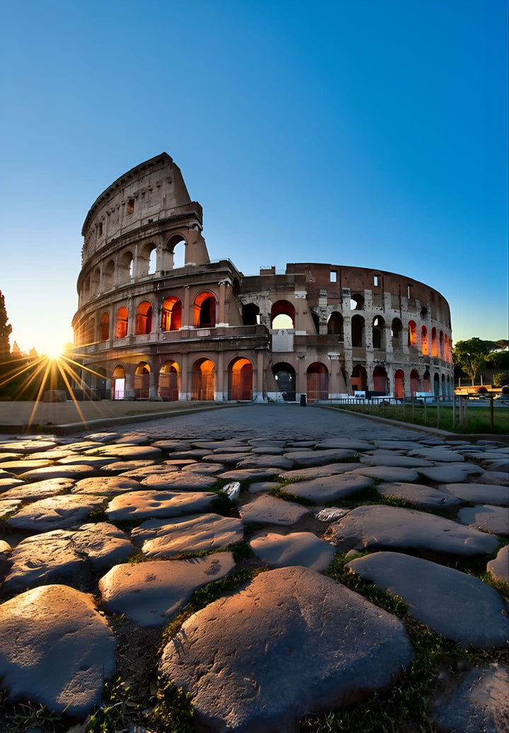 The Colosseum in Rome during the early morning hours.