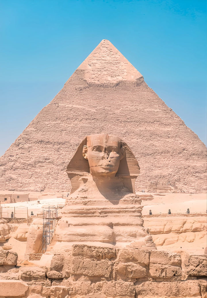 Ancient wonders: both the Sphinx of Khafre and the pyramid of Khafre in Egypt.