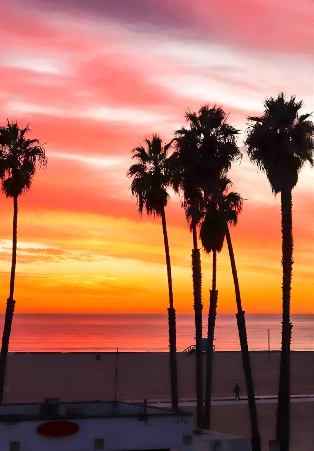 The sun sets in Malibu, a coastal city adjacent to Los Angeles, California.