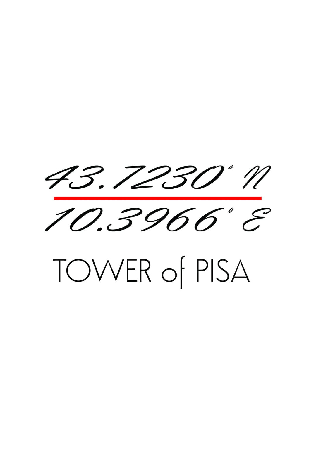 The coordinates-logo highlights the Tower of Pisa allure.