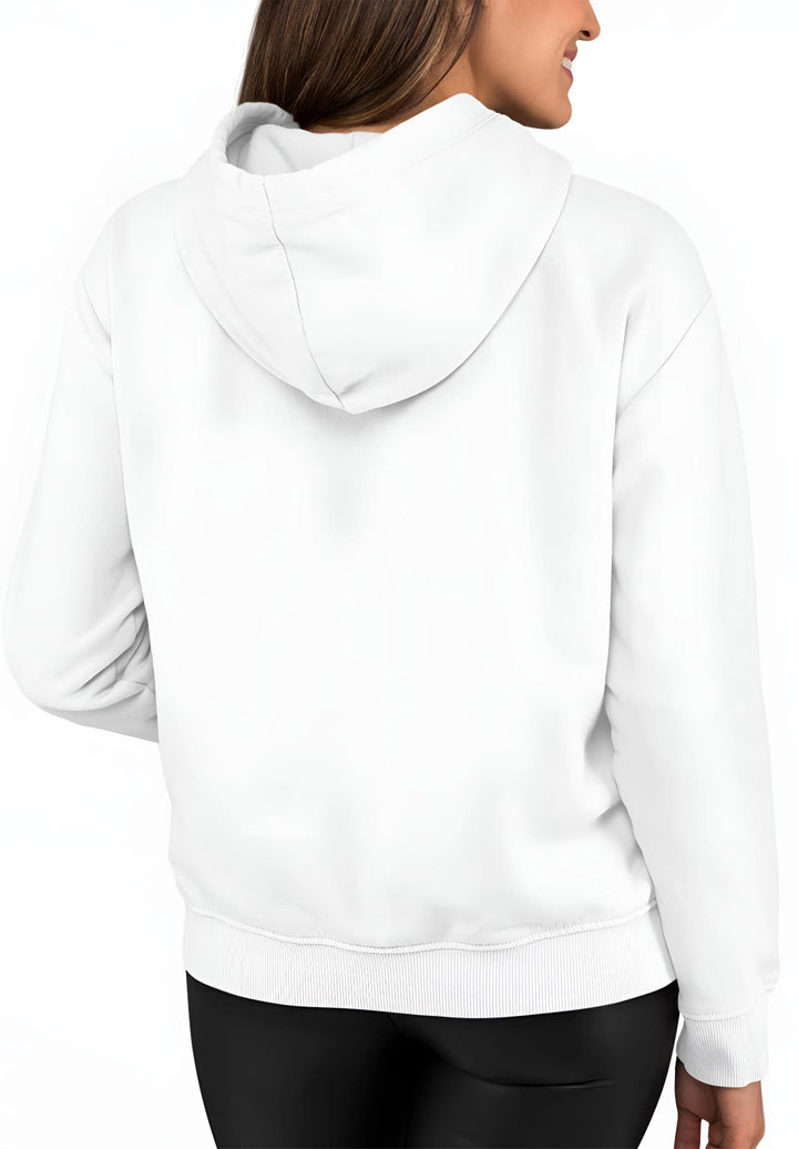 With confidence as her accessory, the women's back view in the white hoodie is a testament to the evolving landscape of fashion.
