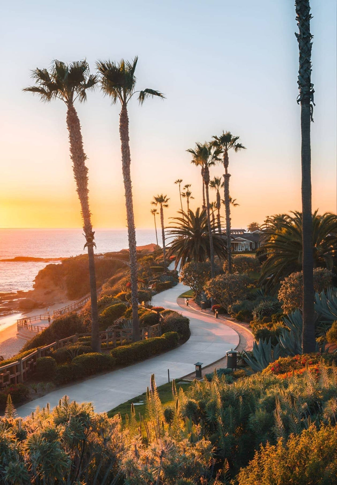 Experience the exquisite entrance to Treasure Island Park's beach promenade on Wesley Drive in Laguna Beach, where a serene marine ambiance awaits.