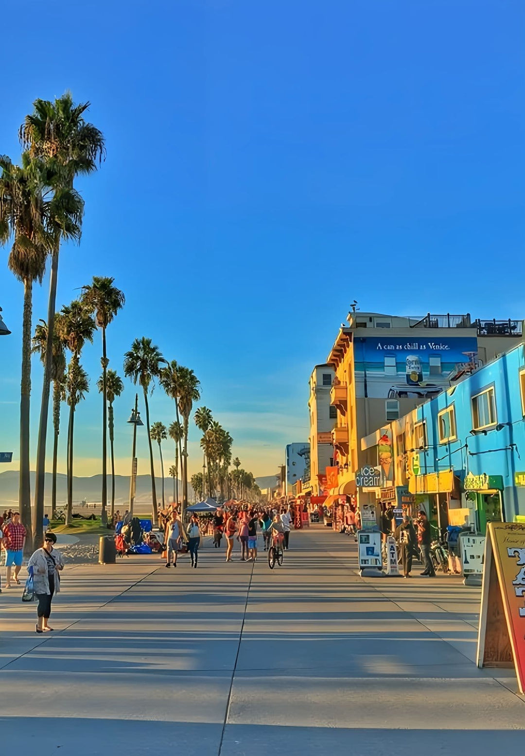 The walkway near Venice Beach holds moments of tranquility, memories of sunset strolls and cherished conversations.