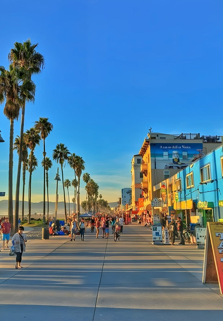 The walkway near Venice Beach holds moments of tranquility, memories of sunset strolls and cherished conversations.