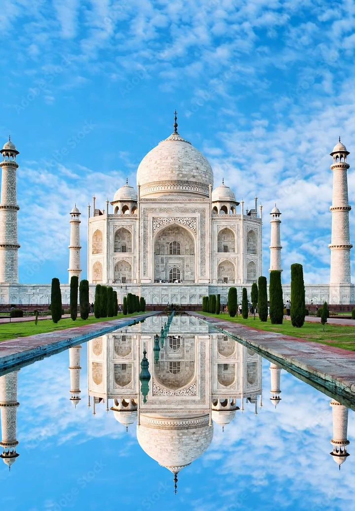 Reflection of the Taj Mahal in water.