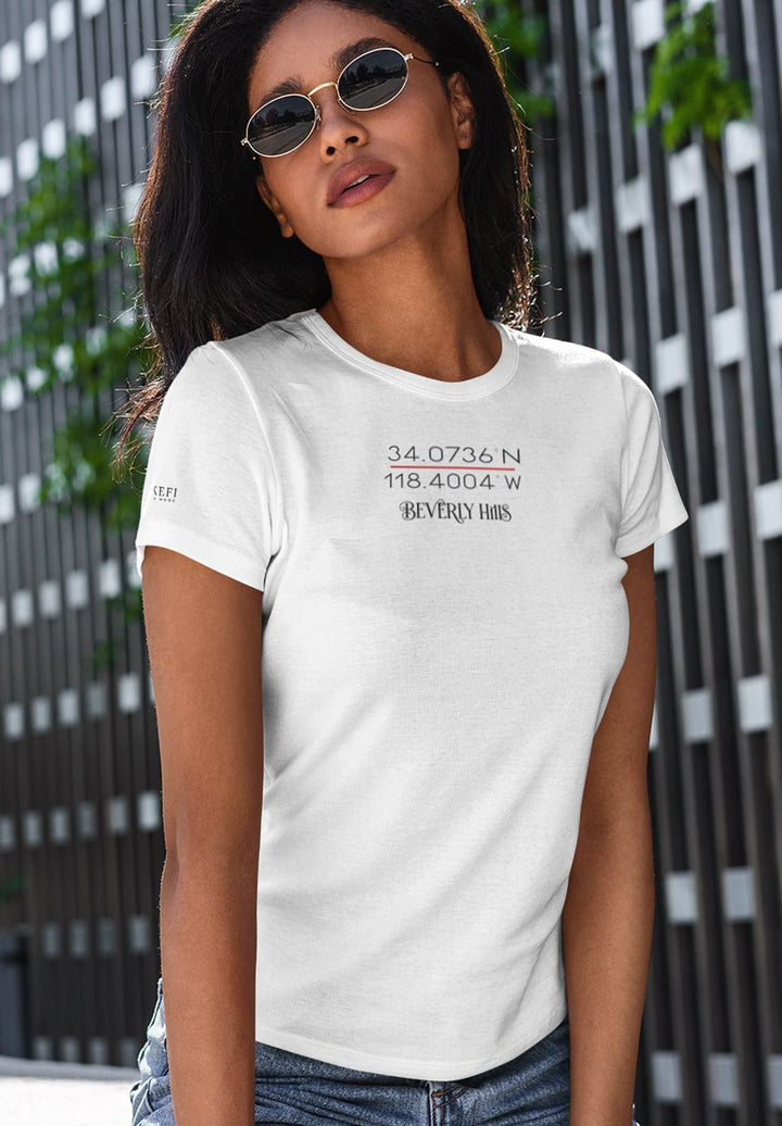 Women look effortlessly chic in a white t-shirt with short sleeves and sunglasses, combining style and sunlit luxury to inspire calm confidence and delicate elegance.