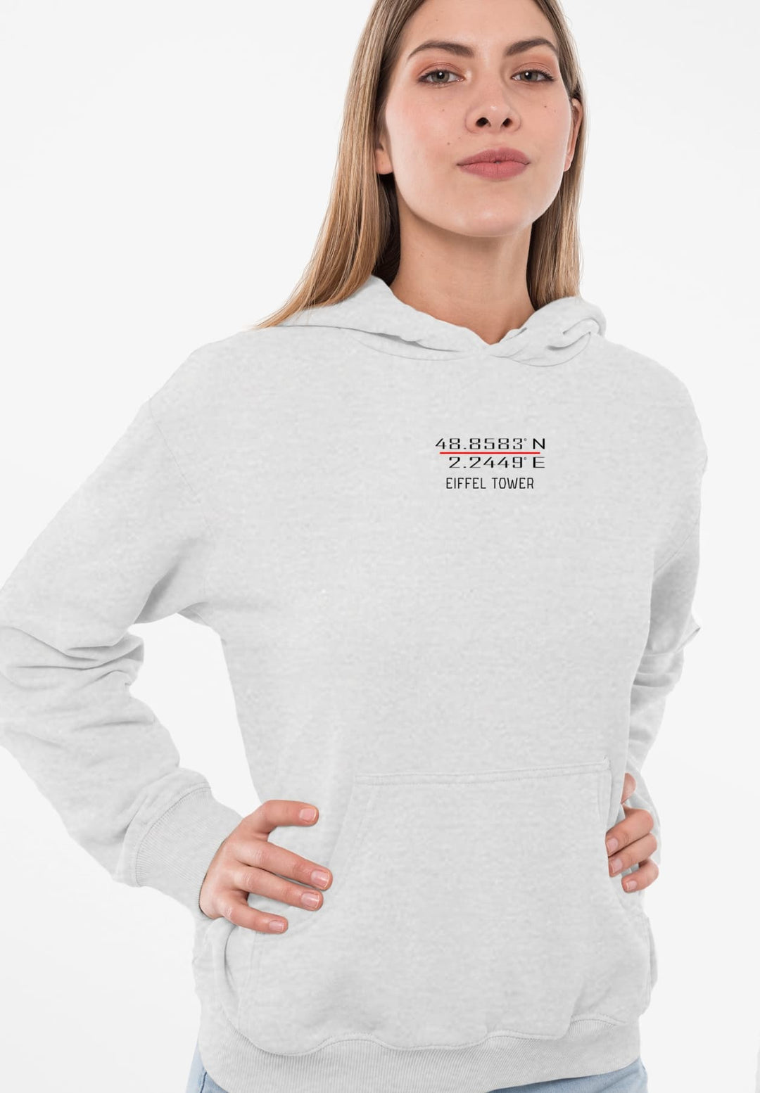 With a touch of Parisian flair, the young woman's choice of a gray Eiffel Tower hoodie encapsulated an effortlessly chic fashion statement.